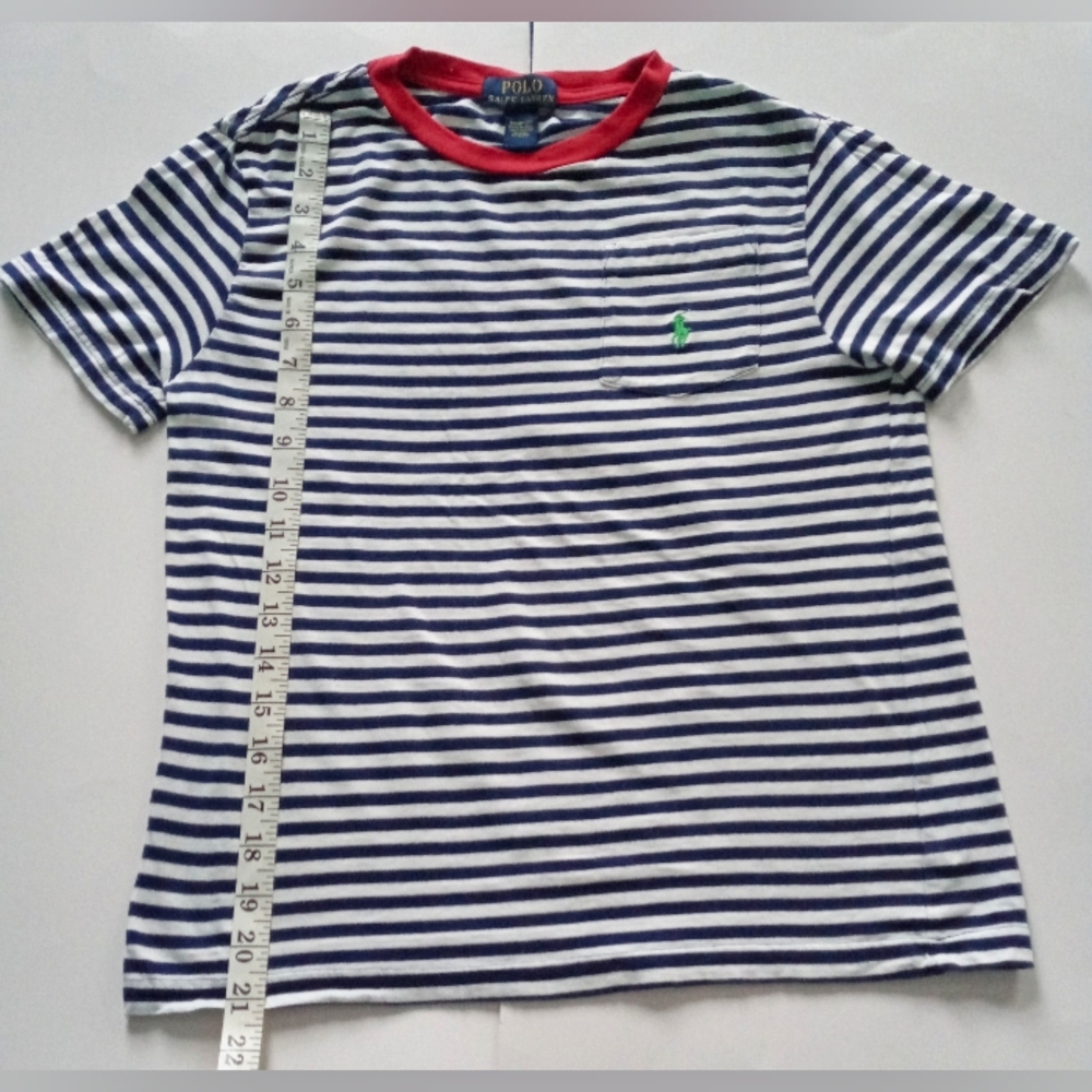 EUC Polo Ralph Lauren Boy's Red Collar Blue & White Stripped Shirt, Medium 10/12 - Picture 3 of 9